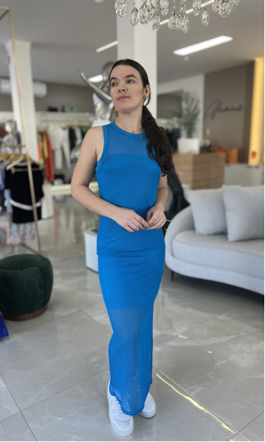 Vestido Midi Tela Com Fenda