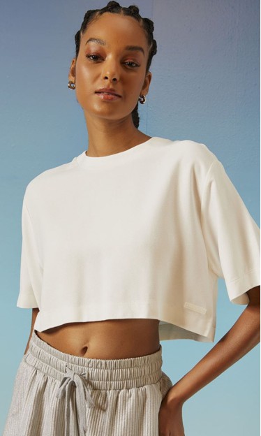 Camiseta Cropped Sport Oversized Off White