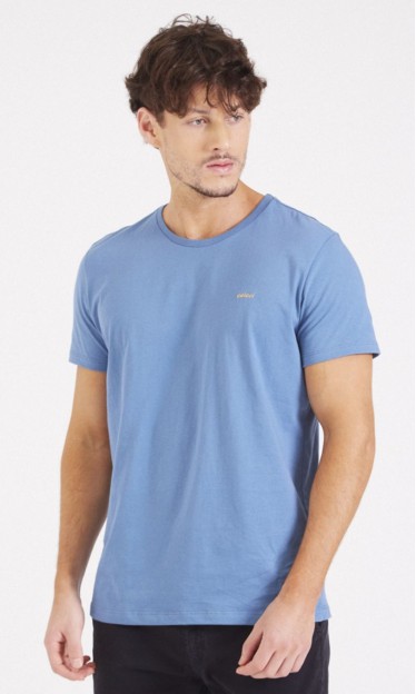 Camiseta Slim com Bordado Azul Colcci