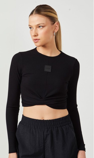 Blusa Cropped Canelada Preto Colcci