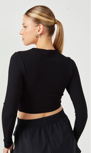 Blusa Cropped Canelada Preto Colcci