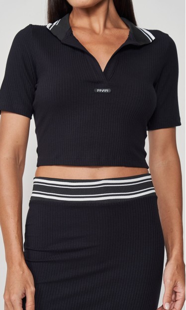 Blusa Cropped Canelado Com Gola 