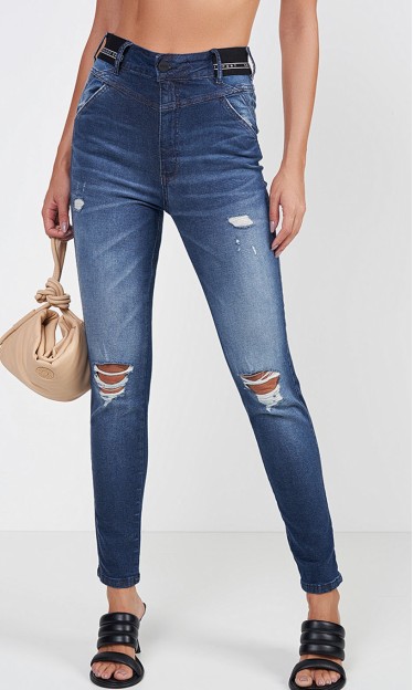 Calça Jeans Skinny Sport Destroyed