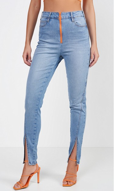 Calça Jeans Skinny Zíper Laranja Colcci