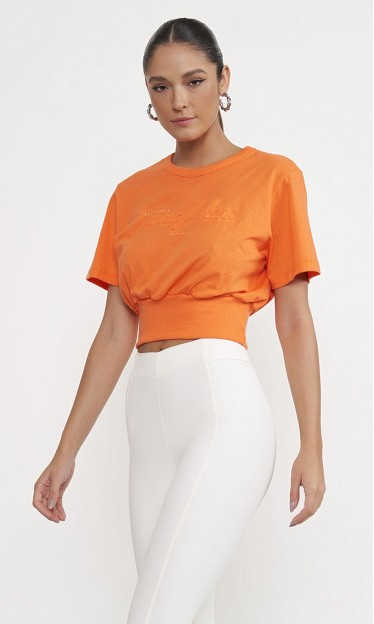 Camiseta Cropped Laranja Colcci