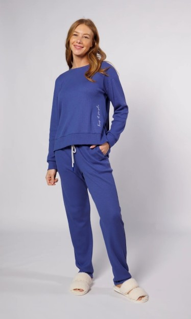 Pijama Blusa E Calça Malha Thermal Azul