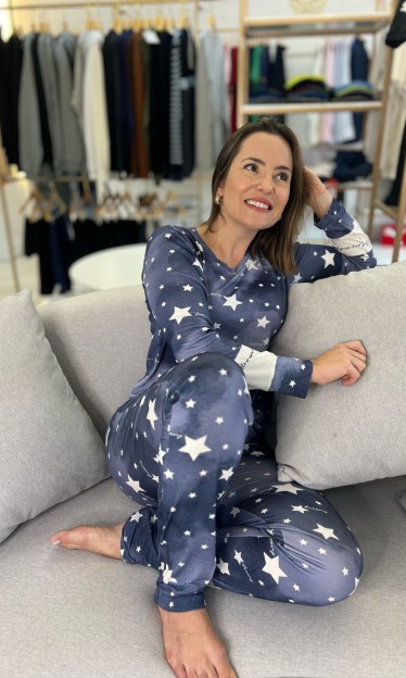 Pijama Manga Longa Estampa Estrelas