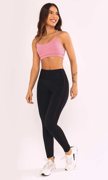 Legging Hyper Recorte De Couro E Tule