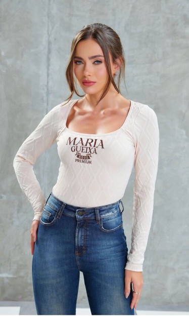 Blusa Manga Longa Logo Maria Gueixa Bege