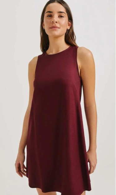 Vestido Básico Curto Trapézio Vinho