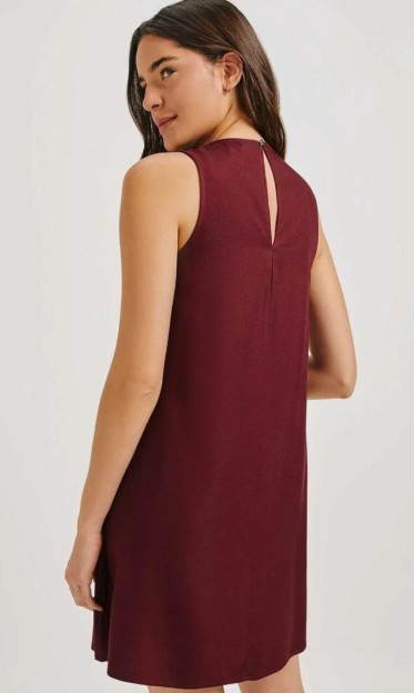 Vestido Básico Curto Trapézio Vinho