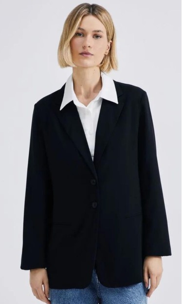 Blazer Alongado Em Crepe Preto 