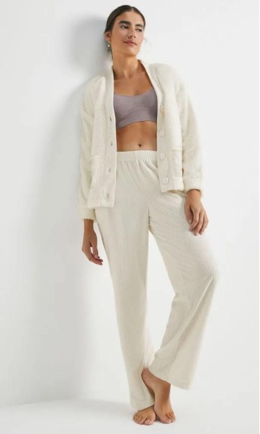 Pijama Longo Com Cardigan Off White