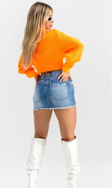 Blusa Cropped Tricot Laranja