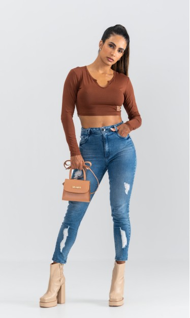 Cropped Malha Must Have Marrom