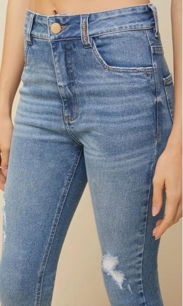 Calca Morena Rosa Skinny Isabelli Cós Alto Detalhe Pesponto Jeans