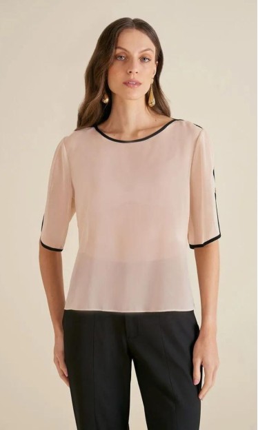 Blusa Morena Rosa Detalhes Manga