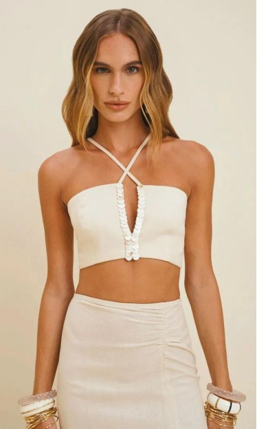 Top Cropped Decote V Detalhes