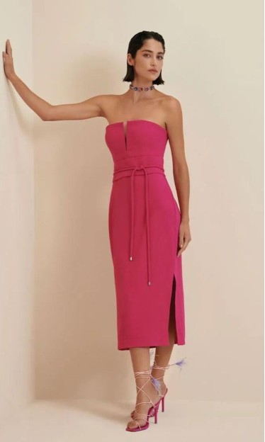 Vestido Morena Rosa Midi Com Fenda