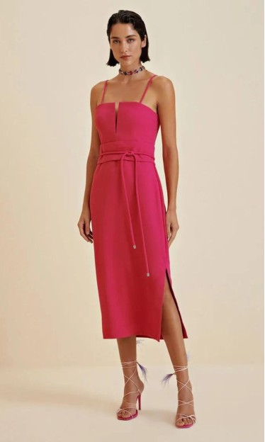 Vestido Morena Rosa Midi Com Fenda