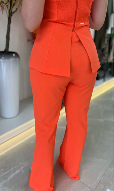 Calça Flare Alfaiataria Cós Alto Laranja 