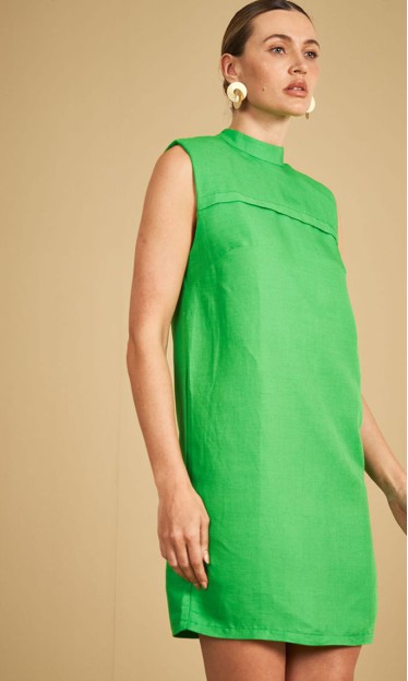 Vestido Reto Em Linho Verde Sommer