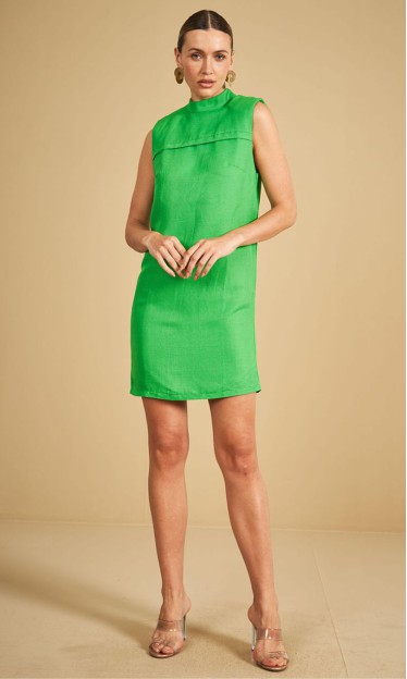 Vestido Reto Em Linho Verde Sommer