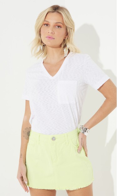 Camiseta Decote V Branco Sommer